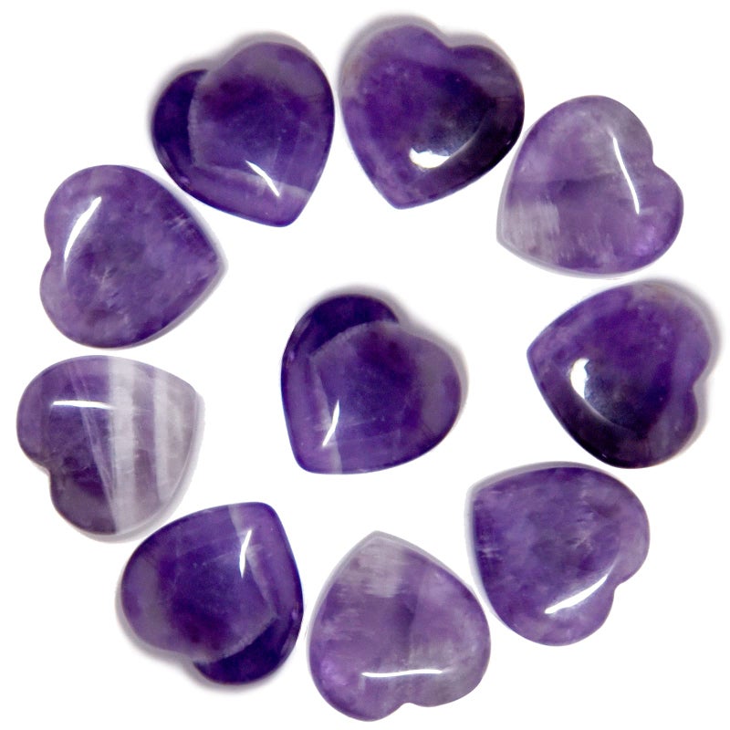 Marrywindix 10 Packs 1 Inch Healing Crystal Natural Amethyst Heart Love Carved Palm Worry Stone Chakra Reiki Balancing - Image 1
